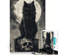 Adult Jigsaw Puzzles 1000 Pieces Black Cats Skull Thrones Neat Fit Decor, Mental Skill Game, Casual Fun Time, Xmas Art Display (50x75cm)
