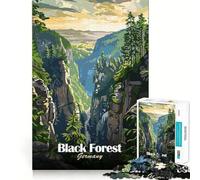Adult Jigsaw Puzzles 1000 Pieces Black Forest Germany Landscape Illustration Neat Fit Decor, Mental Skill Game, Casual Fun Time, Xmas Art Display (38x26cm)