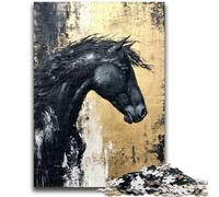 Adult Jigsaw Puzzles 1000 Pieces Black Golden Horse Stress Reliever Staycation Kill Time Perfect Decoration for Age 14+ 50x75cm