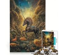 Adult Jigsaw Puzzles 1000 Pieces Black Unicorn in Enchanted Forest, Relaxing Games, Difficult Challenge, Enhance Love between Couples 50x75cm
