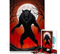 Adult Jigsaw Puzzles 1000 Pieces Black Werewolf Under Full Moon Neat Fit Decor, Mental Skill Game, Casual Fun Time, Xmas Art Display (38x26cm)