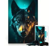 Adult Jigsaw Puzzles 1000 Pieces Black Wolf in Neon Sharp Cut Art, Focus Fun Game, Calm Play Time, Christmas Fun Gift (38x52cm)