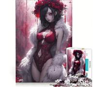 Adult Jigsaw Puzzles 1000 Pieces Bloody Rose Anime Lady, Relaxing Games, Difficult Challenge, Enhance Love between Couples 38x52cm