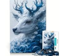 Adult Jigsaw Puzzles 1000 Pieces Blue And White Floral Deer Portrait Sharp Cut Art, Focus Fun Game, Calm Play Time, Christmas Fun Gift (38x26cm)