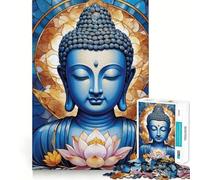Adult Jigsaw Puzzles 1000 Pieces Blue Buddha with Lotus Flower Sharp Cut Art, Focus Fun Game, Calm Play Time, Christmas Fun Gift (38x52cm)
