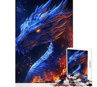 Adult Jigsaw Puzzles 1000 Pieces Blue Dragon in Flames Relaxing Games Staycation Kill Time Home Decoration Toys Deal As Gifts for The Whole Family (38x52cm)