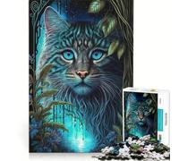 Adult Jigsaw Puzzles 1000 Pieces Blue Eyes Cat in Jungle, Relaxing Games, Difficult Challenge, Enhance Love between Couples 38x52cm