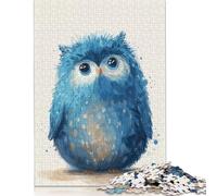 Adult Jigsaw Puzzles 1000 Pieces Blue Fluffy Owl Wood Puzzles Wooden Puzzles Sustainable Puzzle for Adults 1000pcs (75x50cm)