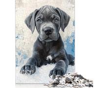 Adult Jigsaw Puzzles 1000 Pieces Blue Great Dane Puppy Painting Winter Dog Decor Wood Puzzle Jigsaws for Adults Teenagers Age 14+ 1000pcs (75x50cm)
