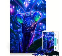 Adult Jigsaw Puzzles 1000 Pieces Blue Praying Mantis Close-Up Neat Fit Decor, Mental Skill Game, Casual Fun Time, Xmas Art Display (38x26cm)