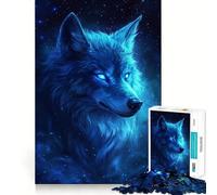 Adult Jigsaw Puzzles 1000 Pieces Blue Wolf Starlight Neat Fit Decor, Mental Skill Game, Casual Fun Time, Xmas Art Display (38x26cm)