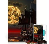 Adult Jigsaw Puzzles 1000 Pieces Boat Night Moon Neat Fit Decor, Mental Skill Game, Casual Fun Time, Xmas Art Display (50x75cm)