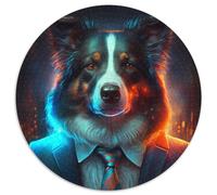 Adult Jigsaw Puzzles 1000 Pieces Boss Border Collie Round Jigsaw Puzzle 1000 Pieces Family Game Night, Home Decor & Brain Training Gift 67.5x67.5cm
