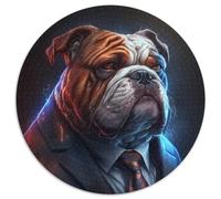 Adult Jigsaw Puzzles 1000 Pieces Boss Bulldog 1000 Piece Round Puzzle Interactive Family Game, Suitable for Ages 14+ 67.5x67.5cm