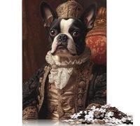 Adult Jigsaw Puzzles 1000 Pieces Boston Terrier Renaissance Noble Regal Dog Portrait Wood Puzzle Jigsaws for Adults Stress Relief Toys 300pcs (40x28cm)
