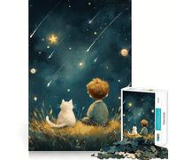 Adult Jigsaw Puzzles 1000 Pieces Boy And Cat Watching Shooting Stars Smooth Cut Art Brain Training Toy Leisure Time Fun Birthday Game Gift (50x75cm)