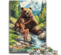 Adult Jigsaw Puzzles 1000 Pieces Brown Bear And Little Girl Teenager Puzzles,Stress Reliever Difficult Challenge Unique Home Decor And Gifts (38x26cm)