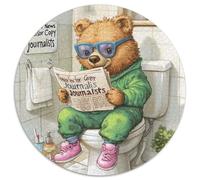 Adult Jigsaw Puzzles 1000 Pieces Brown Bear Go Toilet Round Puzzle 1000 Pieces Jigsaw Challenging DIY Brain Teaser for Teenagers 67.5x67.5cm
