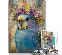 Adult Jigsaw Puzzles 1000 Pieces Budgie Wearing Floral Crown,Help The Brain Exercise Addictive Toys to Cultivate Patience Gift For Birthdays 38x26cm