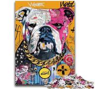 Adult Jigsaw Puzzles 1000 Pieces Bulldog Doodle Puzzles for Teenagers,Stress Reliever Staycation Kill Time Wishlist with Santa Claus (26x38cm)