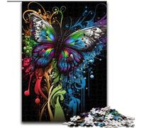 Adult Jigsaw Puzzles 1000 Pieces Butterfly in Graffiti Art Wooden Jigsaw size 50x75cm Challenging Brain Teaser for Teenagers, Family Fun Interactive Game