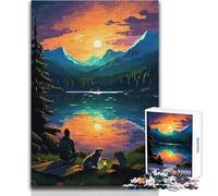 Adult Jigsaw Puzzles 1000 Pieces Camp Dog Sunset Pixel Art Family Fun & Game Night Stress Reliever Secret Santa Gifts Size 38x52cm