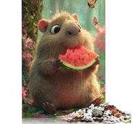 Adult Jigsaw Puzzles 1000 Pieces Capybara Eating Watermelon in A Forest Wooden Puzzle for Adults And Teenager Learning Educational Puzzle 1000pcs (75x50cm)