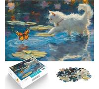 Adult Jigsaw Puzzles 1000 Pieces Cat and Butterfly by the Pond Challenging Game Toys for is ideal as a gift for the whole family 50x70cm