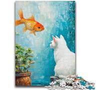 Adult Jigsaw Puzzles 1000 Pieces Cat And Goldfish Stress Reliever Staycation Kill Time Perfect Decoration for Age 14+ 50x75cm