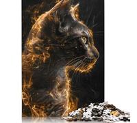 Adult Jigsaw Puzzles 1000 Pieces Cat Flames Photography Wood Puzzles Wooden Puzzles Sustainable Puzzle for Adults 1000pcs (75x50cm)