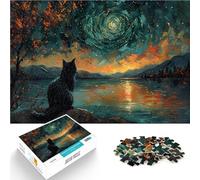 Adult Jigsaw Puzzles 1000 Pieces Cat Gazing at Starry Sky Herausfordernd Schwierig Einzigartige Wohndekoration und Geschenke38x26cm