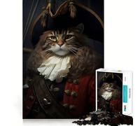 Adult Jigsaw Puzzles 1000 Pieces Cat Pirate in A Hat Ideal Cut Decor Brain Teaser Gift Idle Fun Time Birthday Hobby Gift (38x52cm)