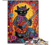Adult Jigsaw Puzzles 1000 Pieces Cat Playing Guitar Among Flowers Wooden Puzzles 50X75CM Ideal for Lover, Perfect Christmas, New Year, Valentine's Gift
