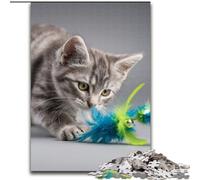 Adult Jigsaw Puzzles 1000 Pieces Cat Playing Shuttlecock,Decompressing Intellectual Educational Toy Is Ideal As Gifts for The Whole Family 50x75cm