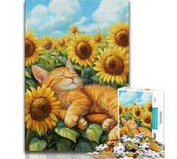 Adult Jigsaw Puzzles 1000 Pieces Cat Sleeping in Sunflower Field Adult Jigsaw,Educational Games Home Decoration Unique Home Decor And Gifts 26x38cm