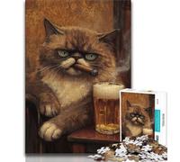 Adult Jigsaw Puzzles 1000 Pieces Cat Smoking Teenager Jigsaw,Stress Reliever Staycation Kill Time Home Decoration Toys 26x38cm