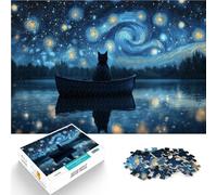 Adult Jigsaw Puzzles 1000 Pieces Cat Under Starry Night Made of cardboard,for and 14 years and over Train your brain and your hands Best Gift for Adults and teenagers。size:26x38cm/10.24x14.96inch