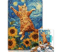 Adult Jigsaw Puzzles 1000 Pieces Cat Under The Night Sky,Educational Games Home Decoration Educational Game for Birthday,Chrismas (38x26cm)