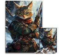 Adult Jigsaw Puzzles 1000 Pieces Cat Warrior with Swords Jigsaw Puzzles Perfect for Teenagers Collectors Ideal Home Decor Travel Gift 1000 PCS(75x50cm)