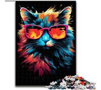 Adult Jigsaw Puzzles 1000 Pieces Cat with Sunglasses Made of Wood, Fun Activity for at Home 50x75cm Engaging Family Game Night Activity