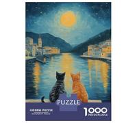 Adult Jigsaw Puzzles 1000 Pieces Cats by The Moonlit River Jigsaws for Adults Brain Teaser Game A Work of Art Educational Challenge 38x26cm/1000pcs