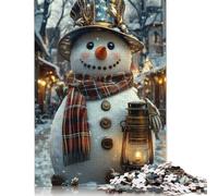 Adult Jigsaw Puzzles 1000 Pieces Charming Snowman with Lantern Wood Puzzle Jigsaws for Adults Teenagers Age 14+ 1000pcs (75x50cm)