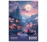 Adult Jigsaw Puzzles 1000 Pieces Cherry Blossom Moonlit River Scene Jigsaws for Adults Brain Teaser Game A Work of Art Educational Challenge 52x38cm/1000pcs