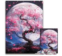 Adult Jigsaw Puzzles 1000 Pieces Cherry Blossom Trees Under The Moon Wooden Jigsaw Puzzles Colorful Home Decor & Interactive Family Game, 50X75CM