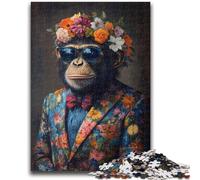 Adult Jigsaw Puzzles 1000 Pieces Chimpanzee in Suit for 14+ Unique Challenge Game Family Games Christmas Birthday Gifts 50x75cm