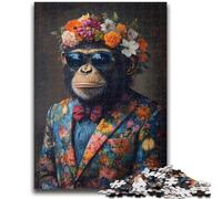 Adult Jigsaw Puzzles 1000 Pieces Chimpanzee in Suit for 14+ Unique Challenge Game Family Games Christmas Birthday Gifts 38x26cm