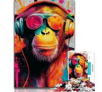 Adult Jigsaw Puzzles 1000 Pieces Chimpanzee Wearing Headphones Adult Puzzles,family Fun Games Is Ideal As A Gift for The Whole Family (size 75x50cm)