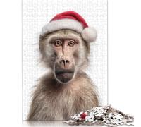 Adult Jigsaw Puzzles 1000 Pieces Christmas Baboon with Santa Hat Portrait Wooden Puzzles Unique Home Decor And Gifts 1000pcs (75x50cm)