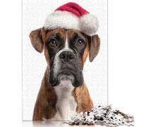 Adult Jigsaw Puzzles 1000 Pieces Christmas Boxer Dog with Santa Hat Wooden Puzzles Unique Home Decor And Gifts 1000pcs (75x50cm)