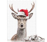 Adult Jigsaw Puzzles 1000 Pieces Christmas Deer with Santa Hat Portrait Puzzles for Adults & Teenager Educational Games 1000pcs (75x50cm)